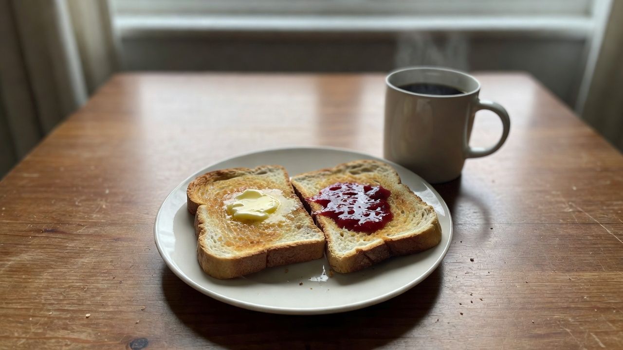 カンパーニュのトーストとコーヒーの朝食