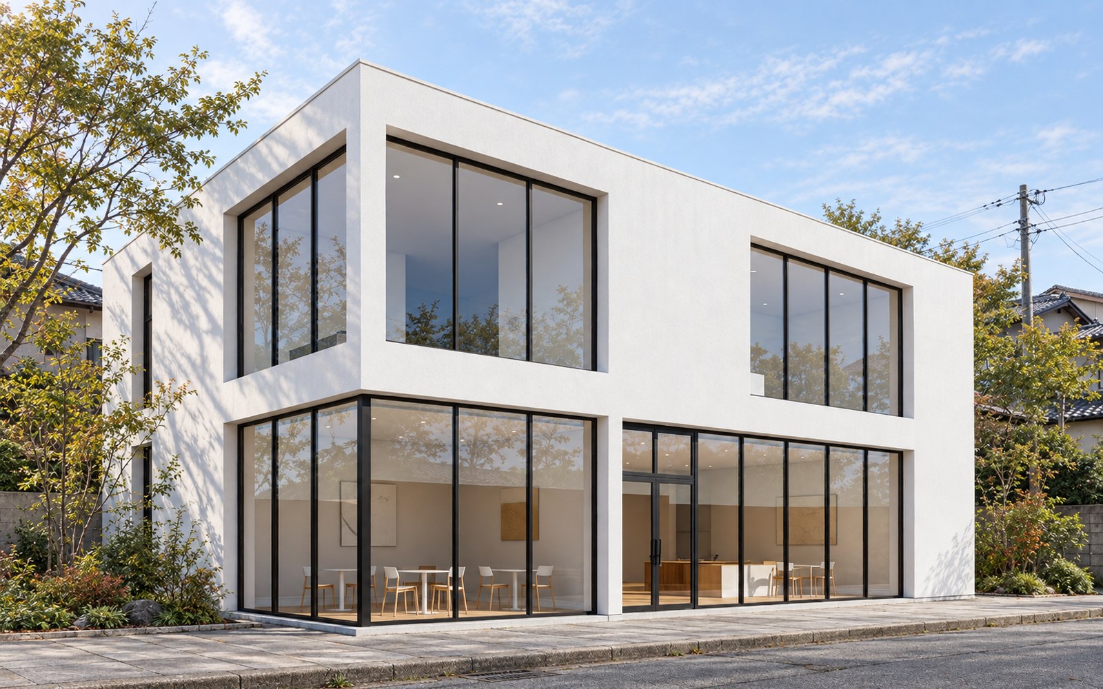 白い2階建ての建物