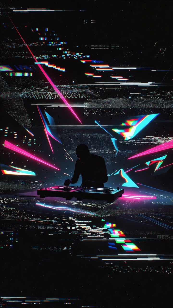 NEON DRIVEのイベント画像（ネオンの光とDJの影）