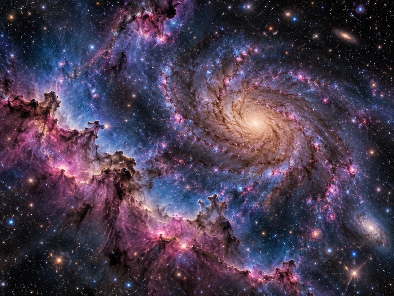 青を土台に、マゼンタとすみれ色に広がる星雲